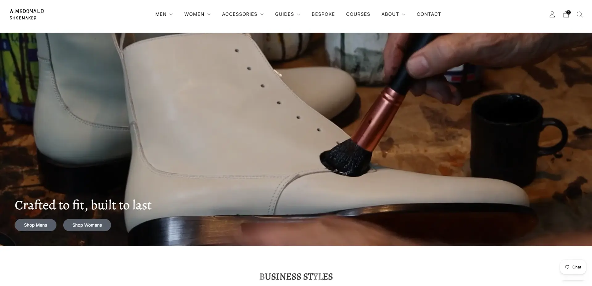 A. McDonald Shoemaker online store homepage