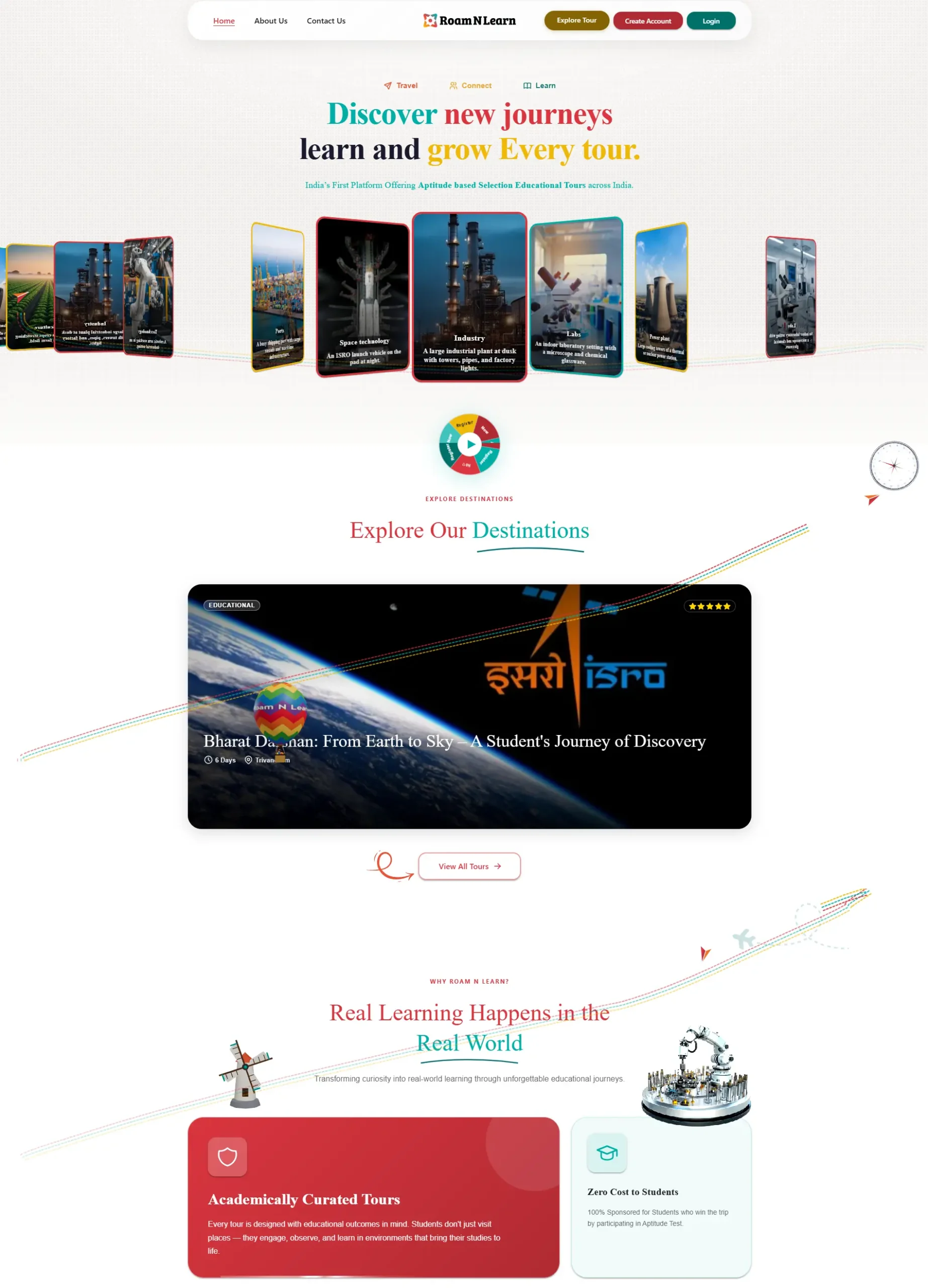 Roam N Learn educational travel website homepage